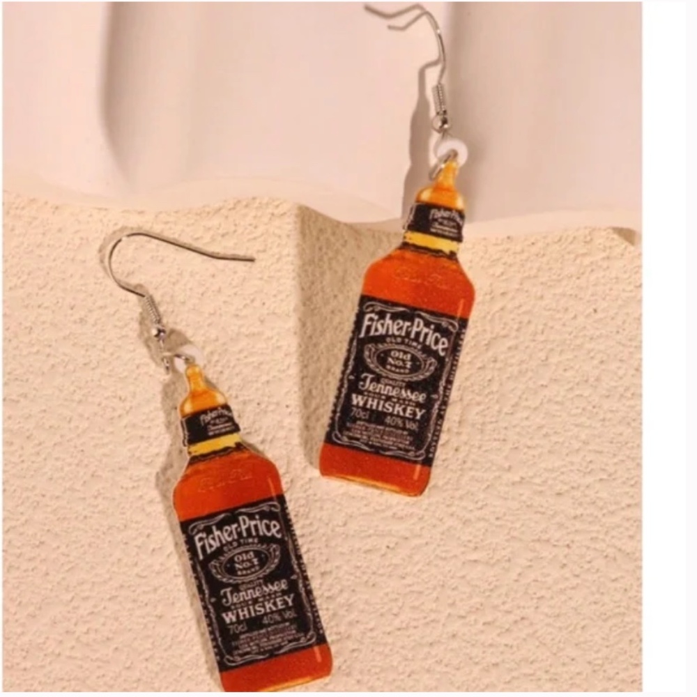 ❤️ FREE Whiskey Alcohol Party Hipster Artsy Hippie Drop Chic Drink Art Earrings